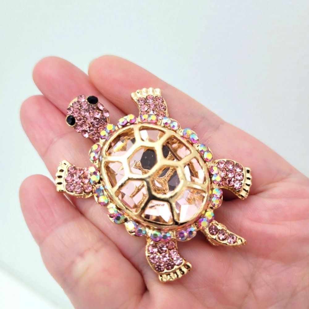 Brand New Rhinestone Pink Turtle Brooch Pin
